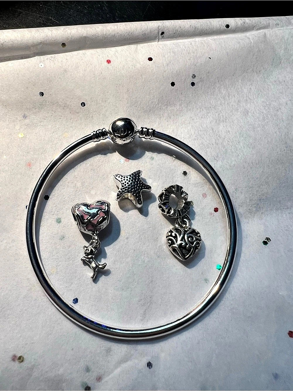 Pandora Moments Open Bangle with Charms Silver & Pink
